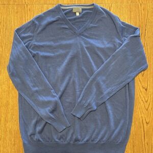 Thomas Dean Men's V-Neck Sweater - XXL - 100% Extrafine Merino Wool - Blue
